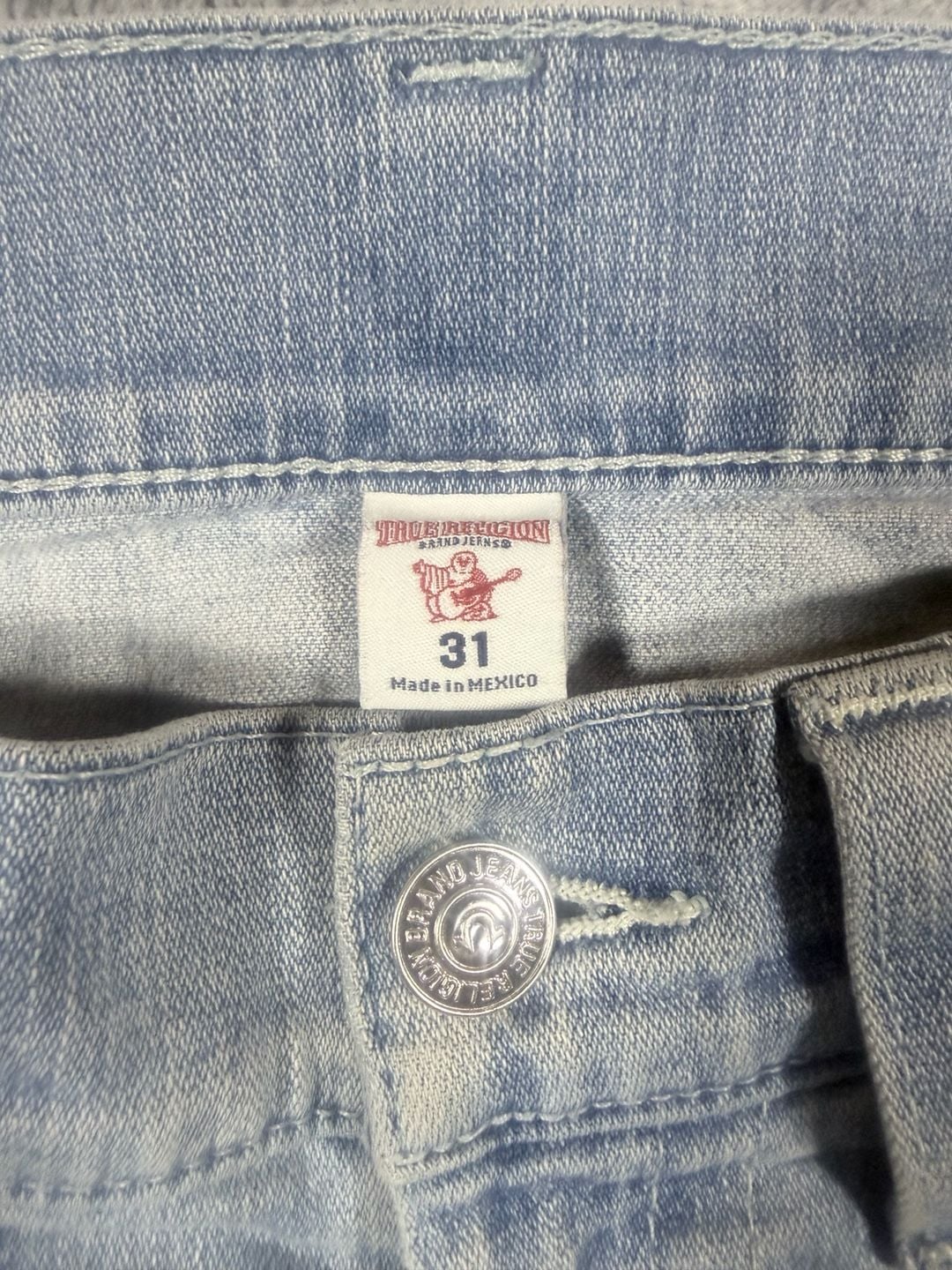 True Religion Moto Jeans Size 31 Light Wash Distressed Biker Denim 5
