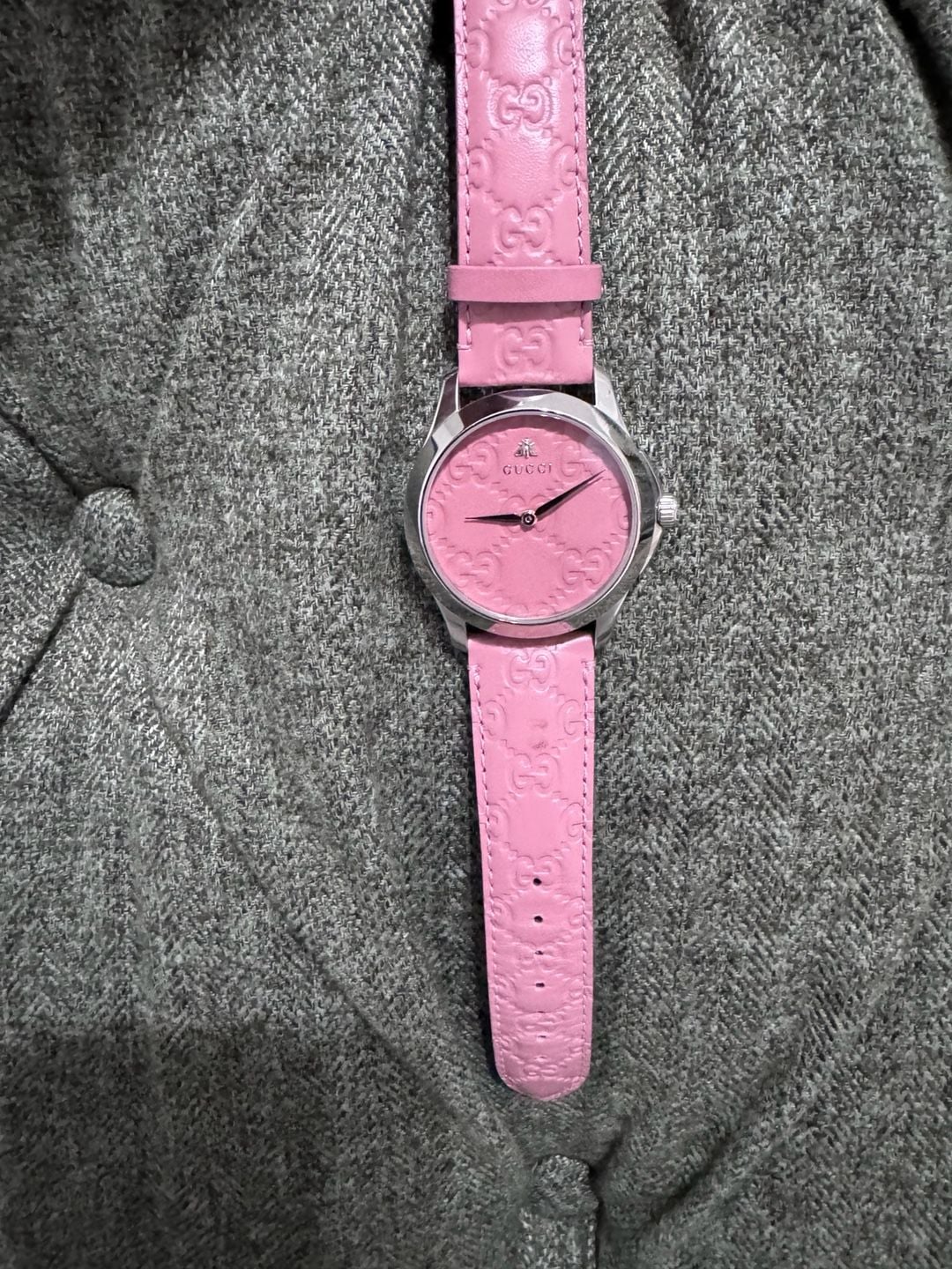 Gucci G-Timeless YA1264030 Pink Dial Leather Strap Watch 11