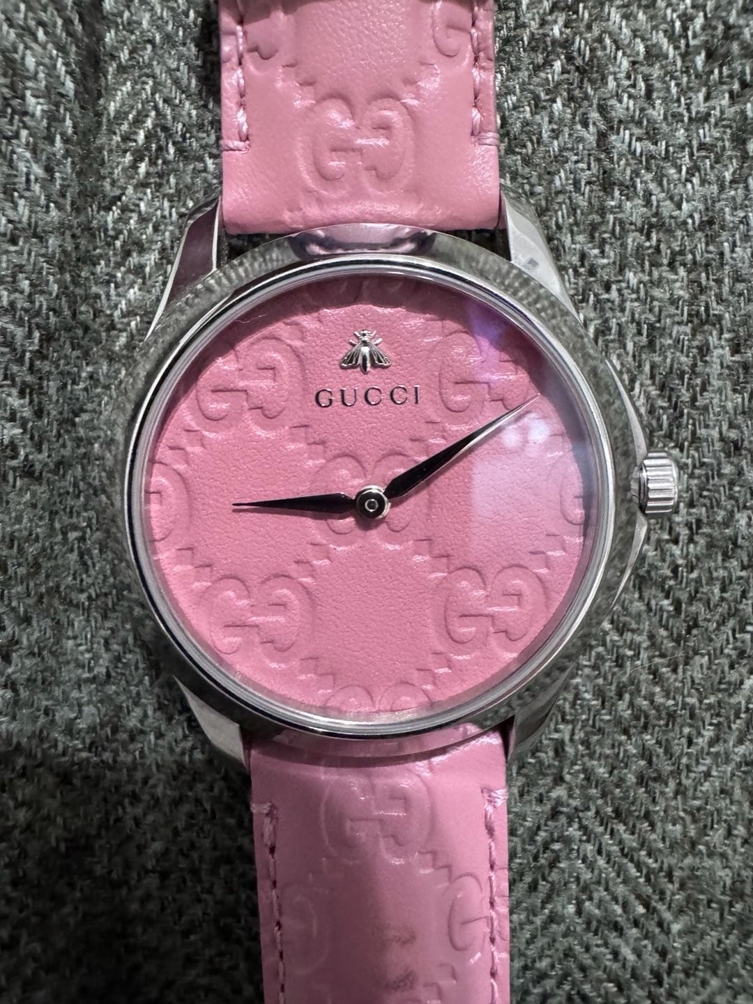 Gucci G-Timeless YA1264030 Pink Dial Leather Strap Watch 12