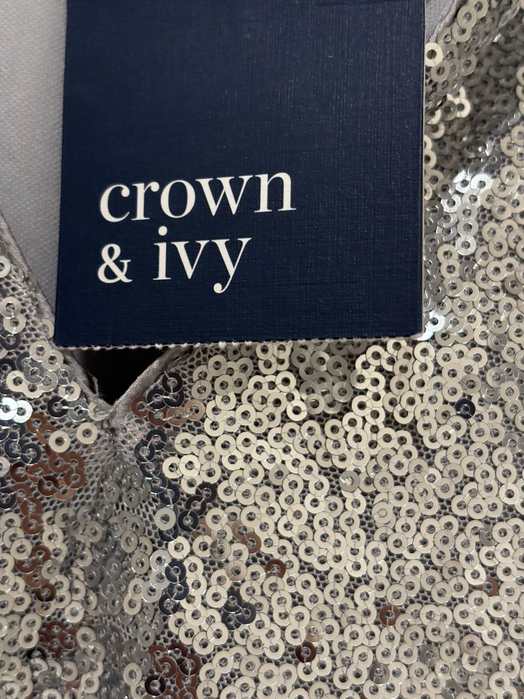 Crown & Ivy Sequin Blouse Size 2X Silver Long Sleeve Top 5