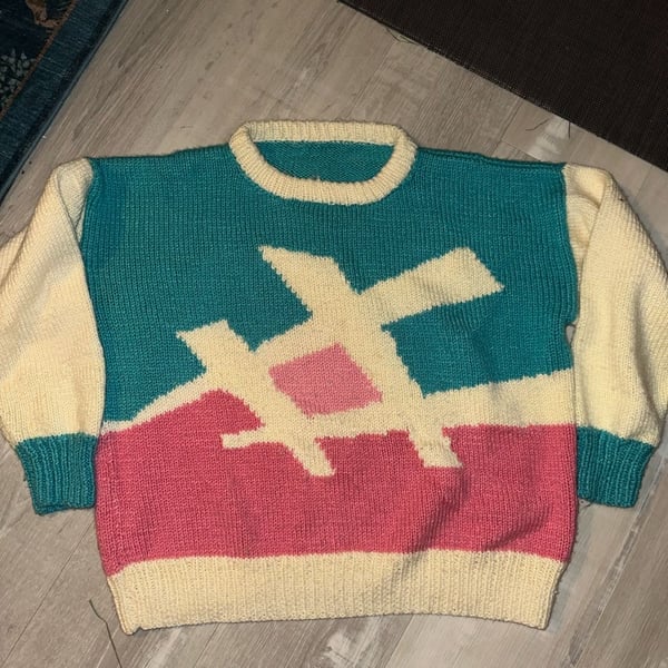 Vintage 80s 90s Abstract Graphic Color Block Knit Sweater Multi