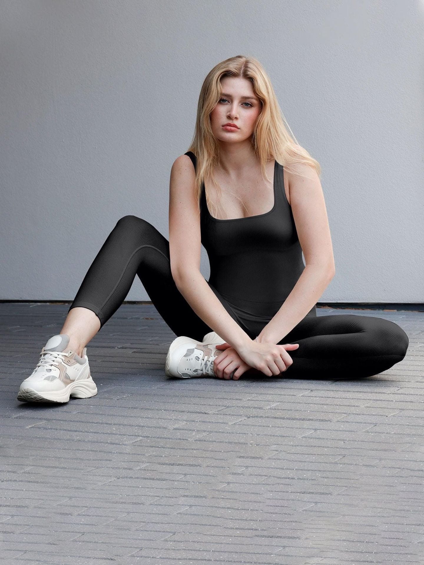 Popilush Shapewear Square Neck Thigh Slimming Workout Jumpsuit Black 8