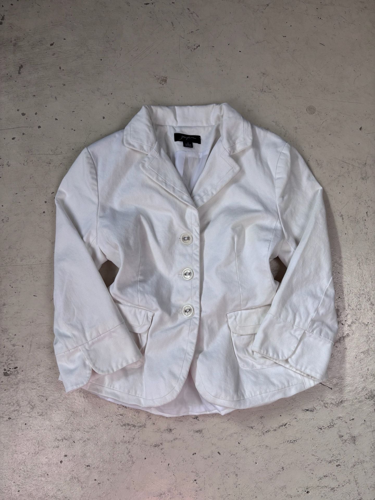 Josephine Blazer Size 8 White Textured Cotton Button Front 3