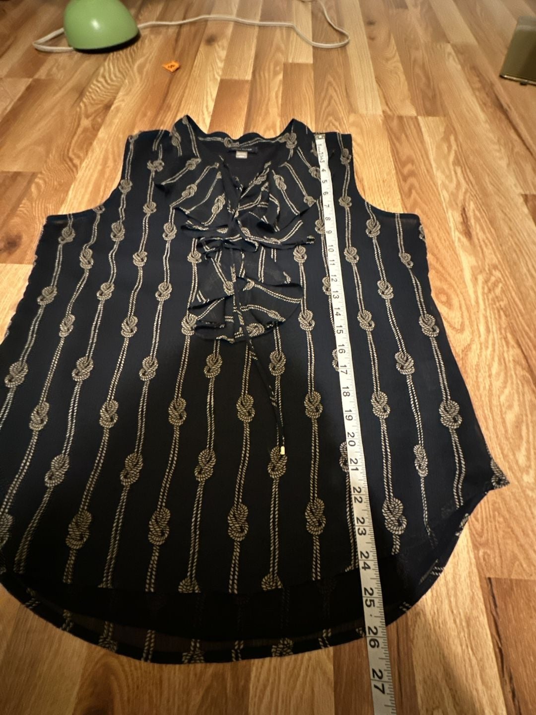 Tommy Hilfiger Sleeveless Blouse Size L Navy Nautical Rope Print Ruffle 8