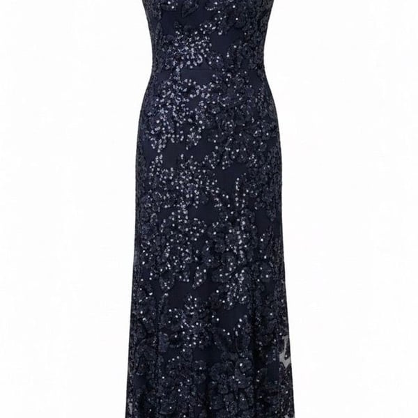 Frank Lyman Women’s M Navy Sequin Floral Maxi Evening Gown Made Canada