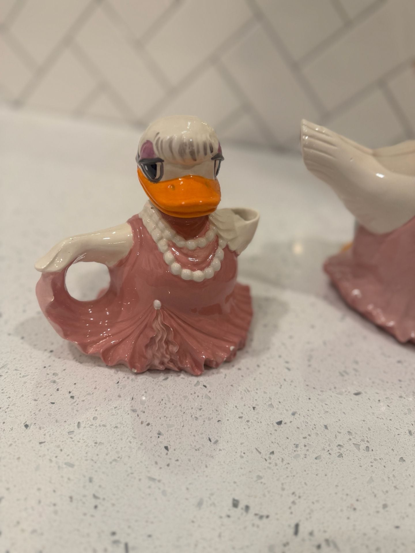 Vintage Ceramic Dancing Duck Teapot Creamer and Sugar Bowl Set 3