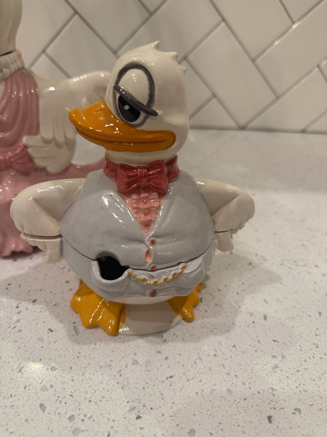 Vintage Ceramic Dancing Duck Teapot Creamer and Sugar Bowl Set 4