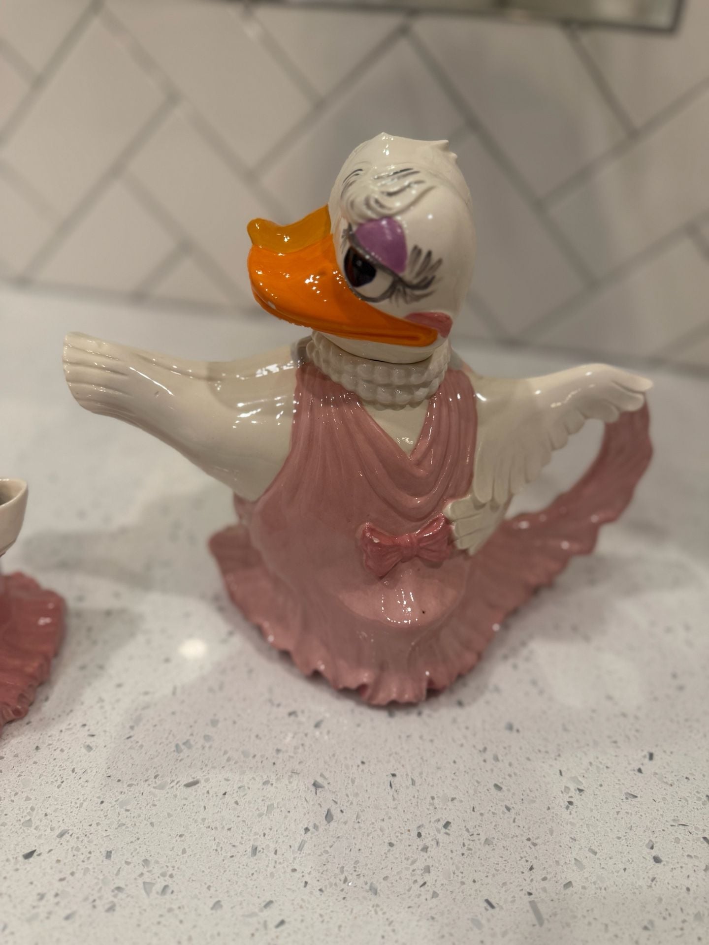 Vintage Ceramic Dancing Duck Teapot Creamer and Sugar Bowl Set 5