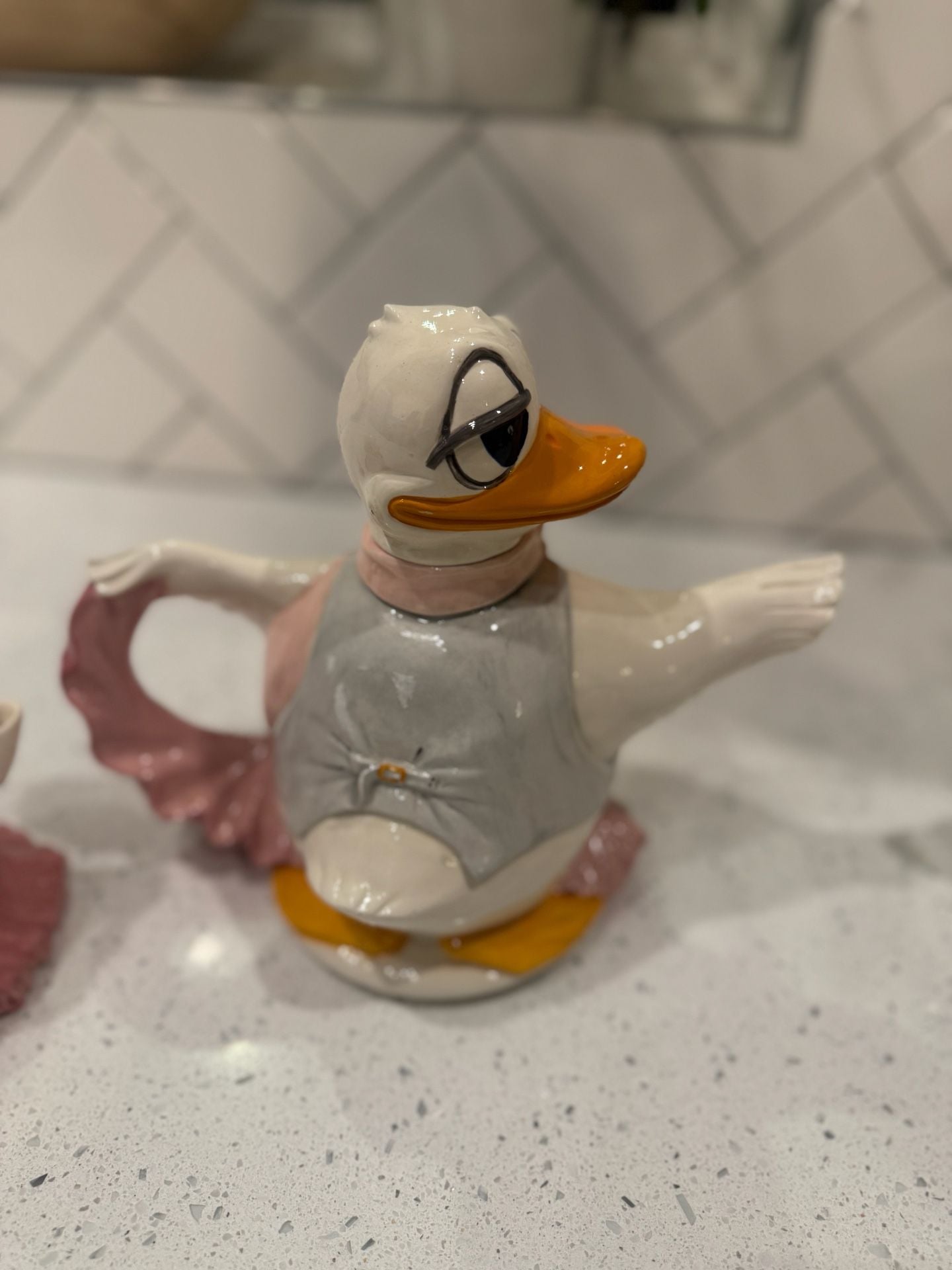Vintage Ceramic Dancing Duck Teapot Creamer and Sugar Bowl Set 7