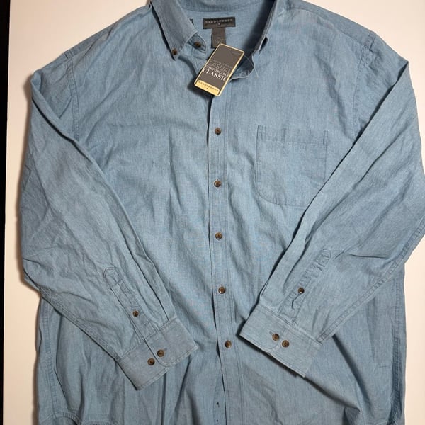 Saddlebred Chambray Button Down Shirt Size XXL Blue Casual Long Sleeve
