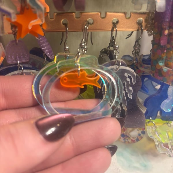 Handmade Acrylic Goldfish Bowl Dangle Earrings