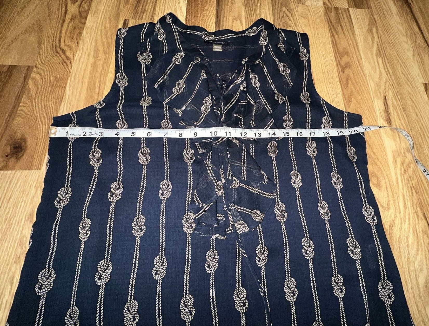 Tommy Hilfiger Sleeveless Blouse Size L Navy Nautical Rope Print Ruffle 5