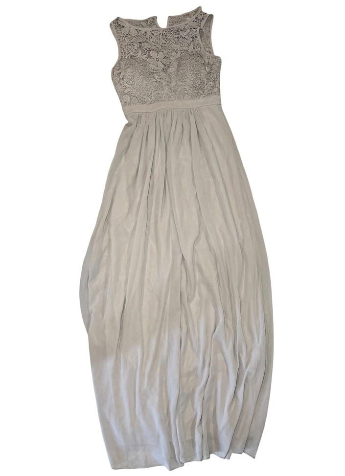 Lulus Women’s M Gray Lace Crochet Open Back Maxi Dress Formal Bridesmaid 3