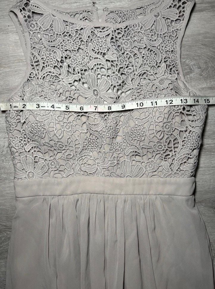 Lulus Women’s M Gray Lace Crochet Open Back Maxi Dress Formal Bridesmaid 4