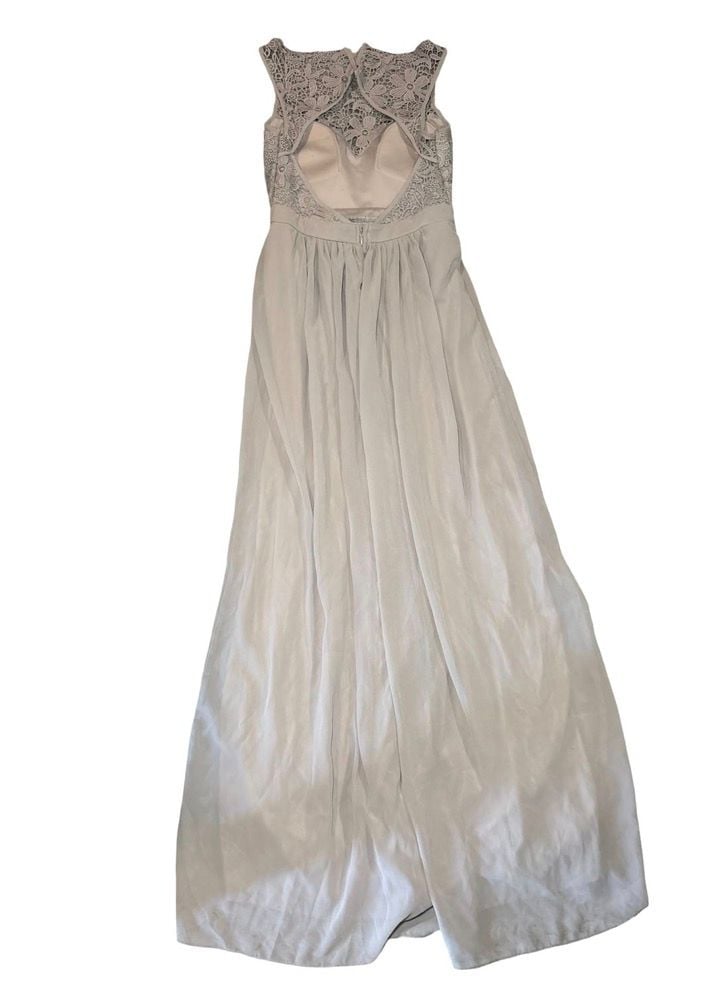 Lulus Women’s M Gray Lace Crochet Open Back Maxi Dress Formal Bridesmaid 6