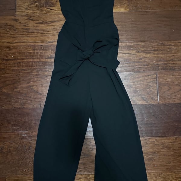 A New Day Jumpsuit Size XS Black Tie Waist V-Neck Wide Leg