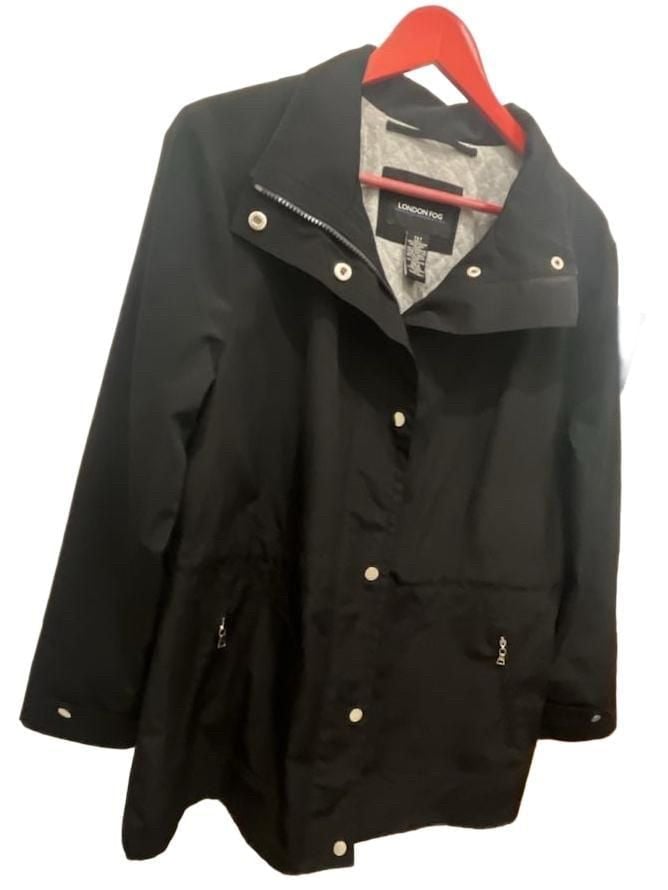 London Fog Black Utility Rain Jacket Size L 2