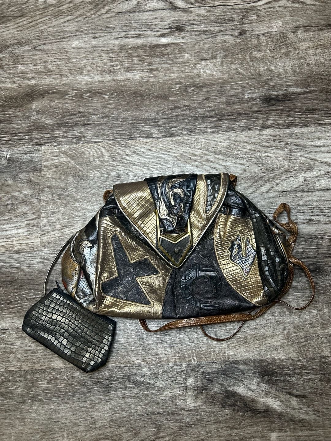 Vintage Sharif Made in USA Leather Patchwork Shoulder Bag Purse 1