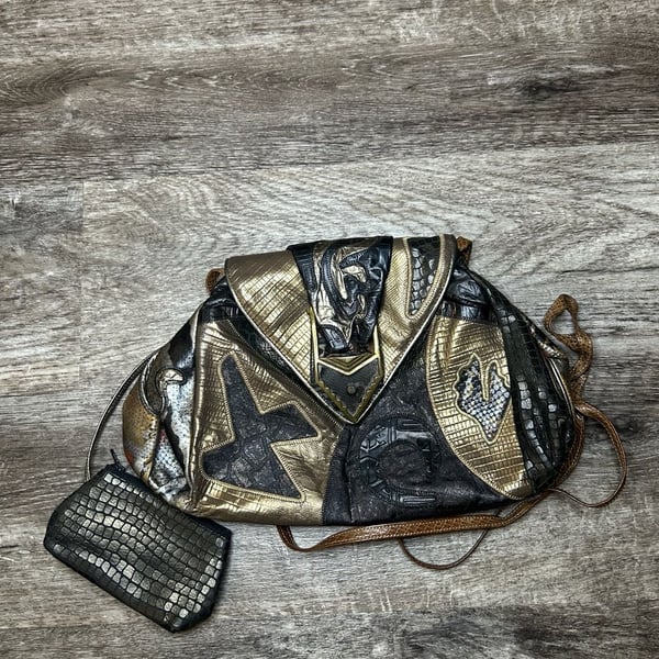 Vintage Sharif Made in USA Leather Patchwork Shoulder Bag Purse
