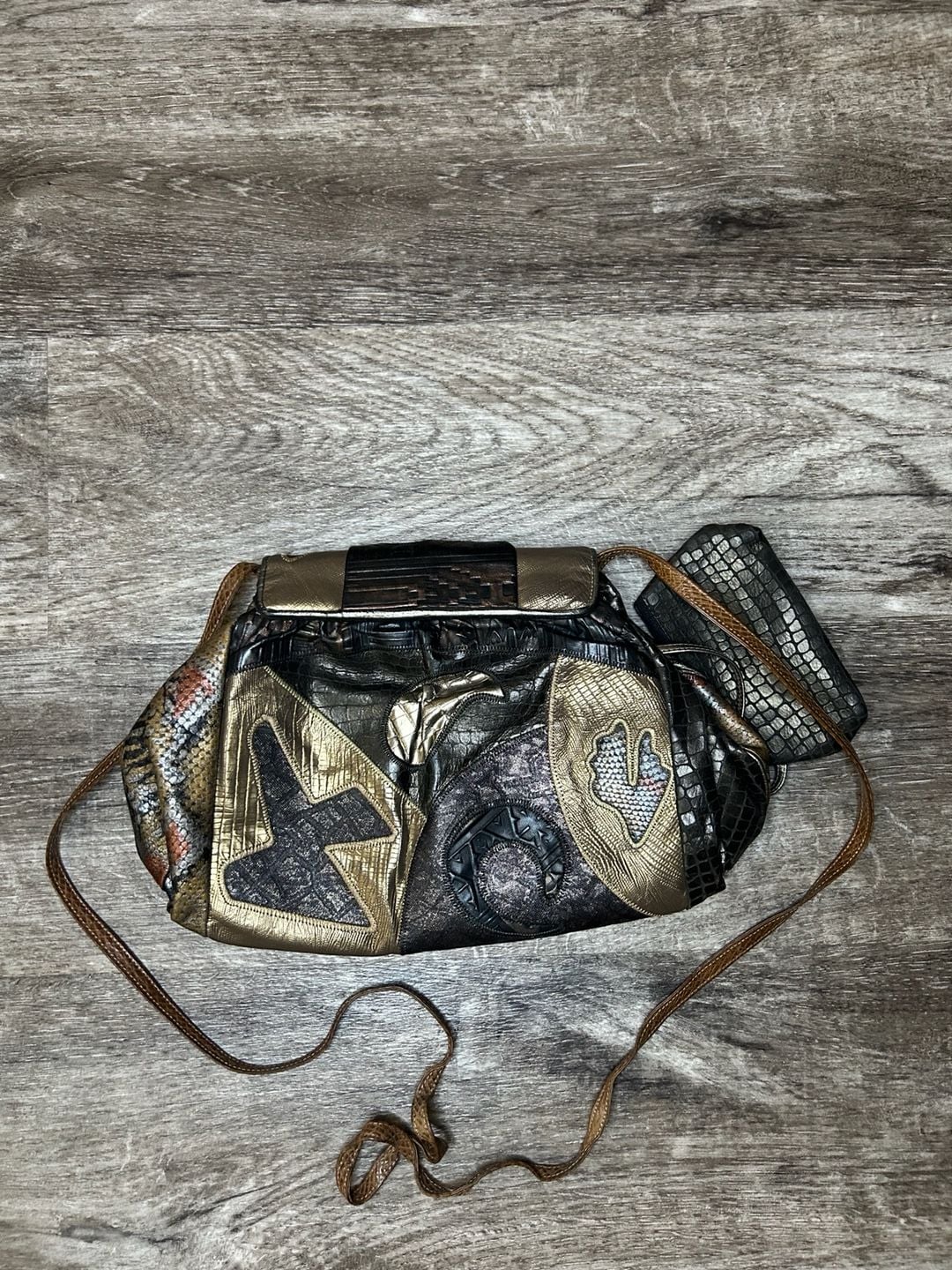 Vintage Sharif Made in USA Leather Patchwork Shoulder Bag Purse 2