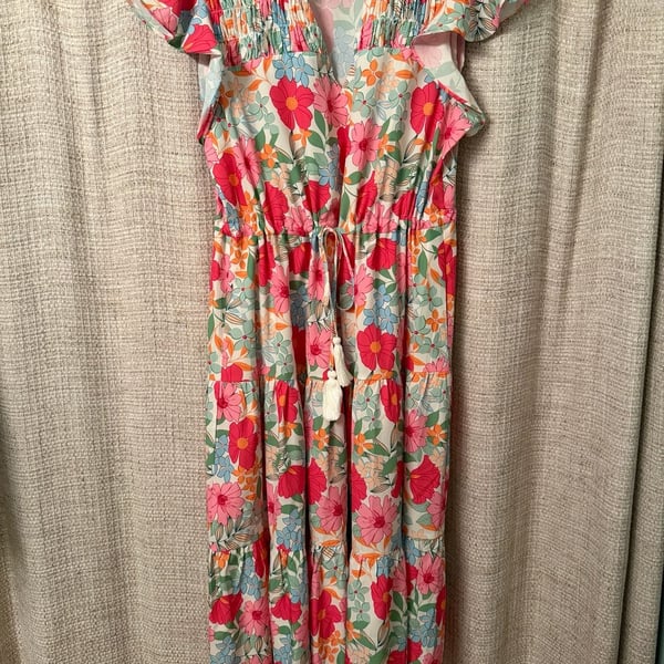 Grace Karin Floral Tiered Maxi Dress Size M Flutter Sleeve