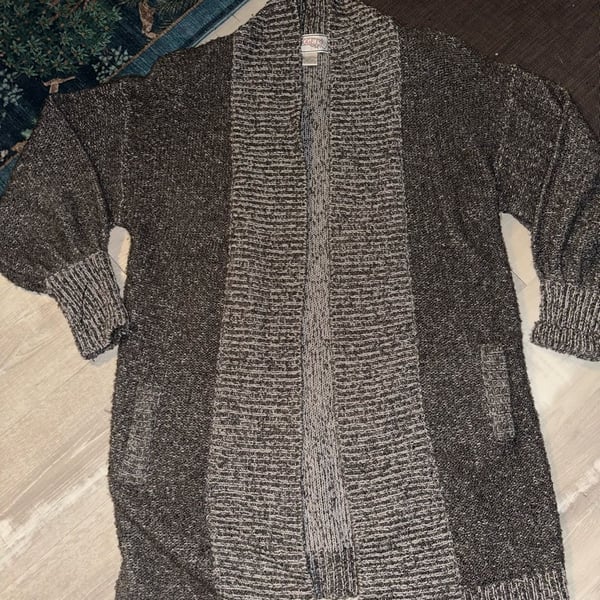 Nuggets Open Front Cardigan Sweater One Size Gray Black Chunky Knit