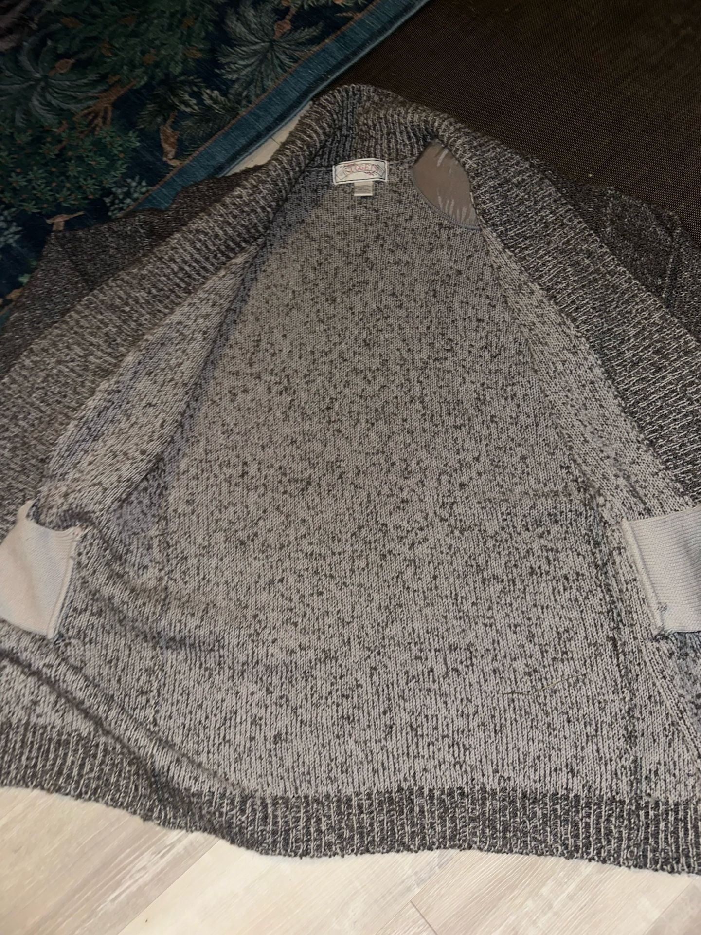 Nuggets Open Front Cardigan Sweater One Size Gray Black Chunky Knit 7