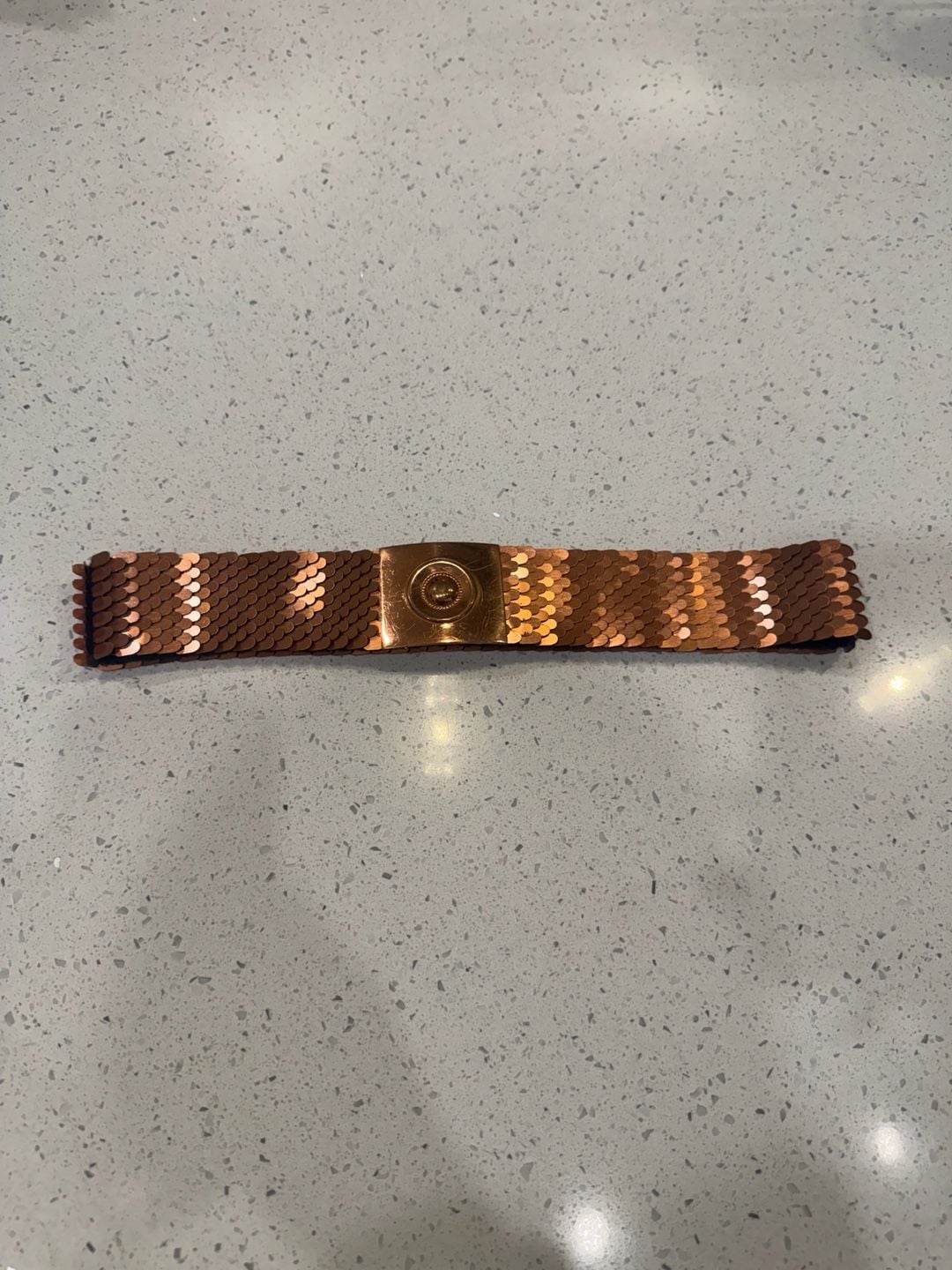 Vintage Copper Metal Fish Scale Elastic Stretch Belt 1