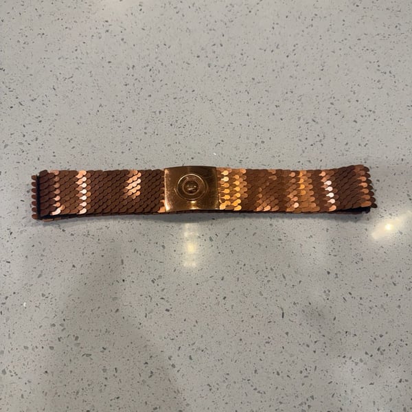 Vintage Copper Metal Fish Scale Elastic Stretch Belt