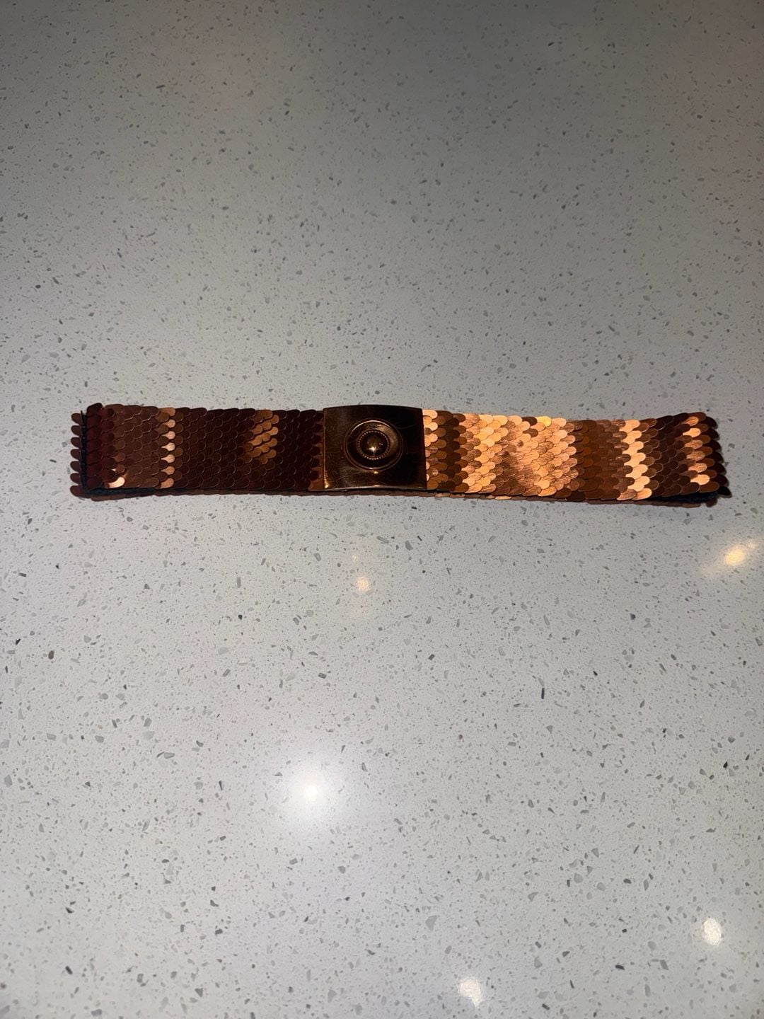 Vintage Copper Metal Fish Scale Elastic Stretch Belt 2