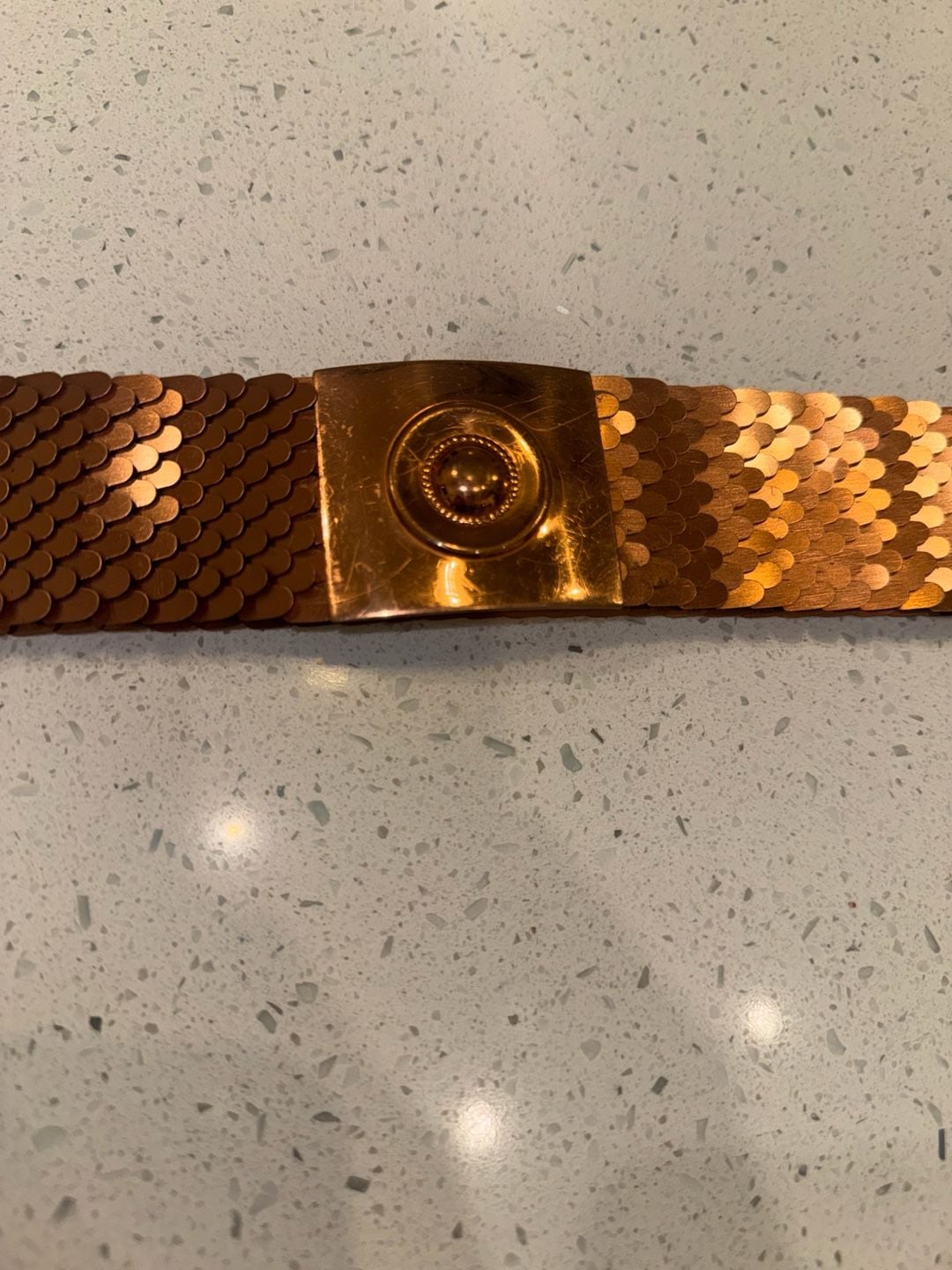 Vintage Copper Metal Fish Scale Elastic Stretch Belt 3