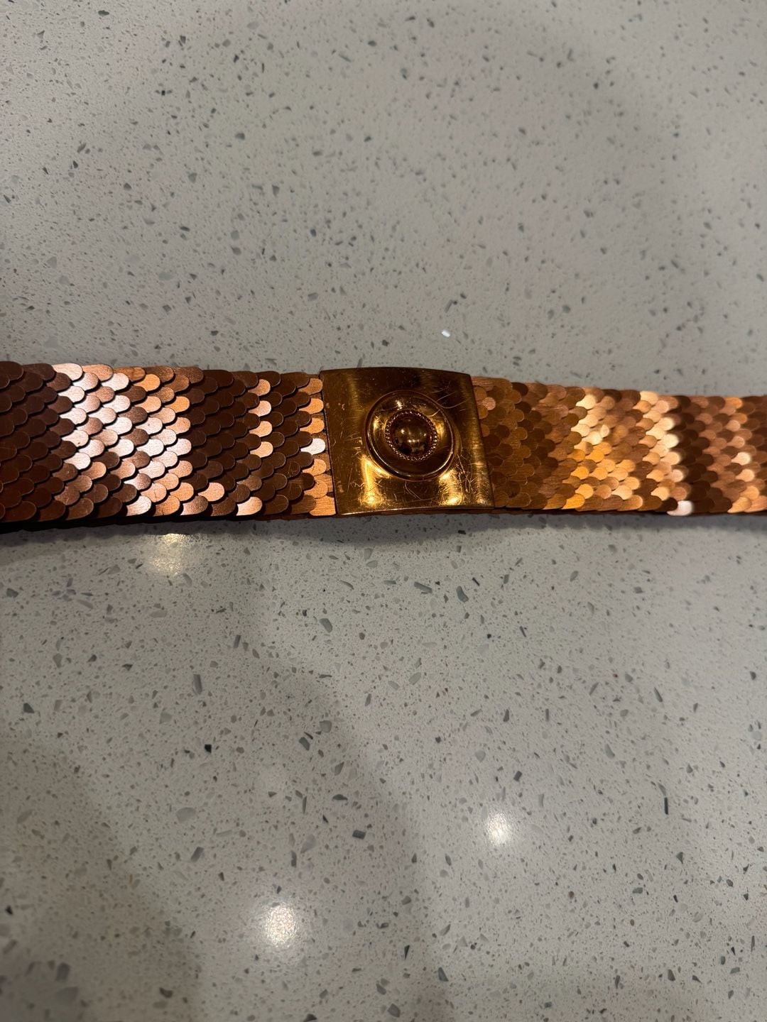 Vintage Copper Metal Fish Scale Elastic Stretch Belt 4