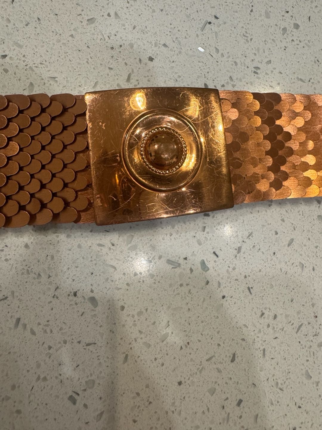 Vintage Copper Metal Fish Scale Elastic Stretch Belt 5