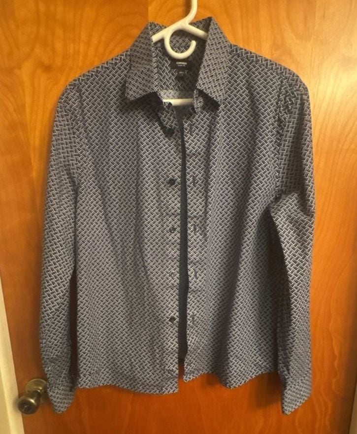 Express Classic Medium Shirt Geometric Blue Print 2