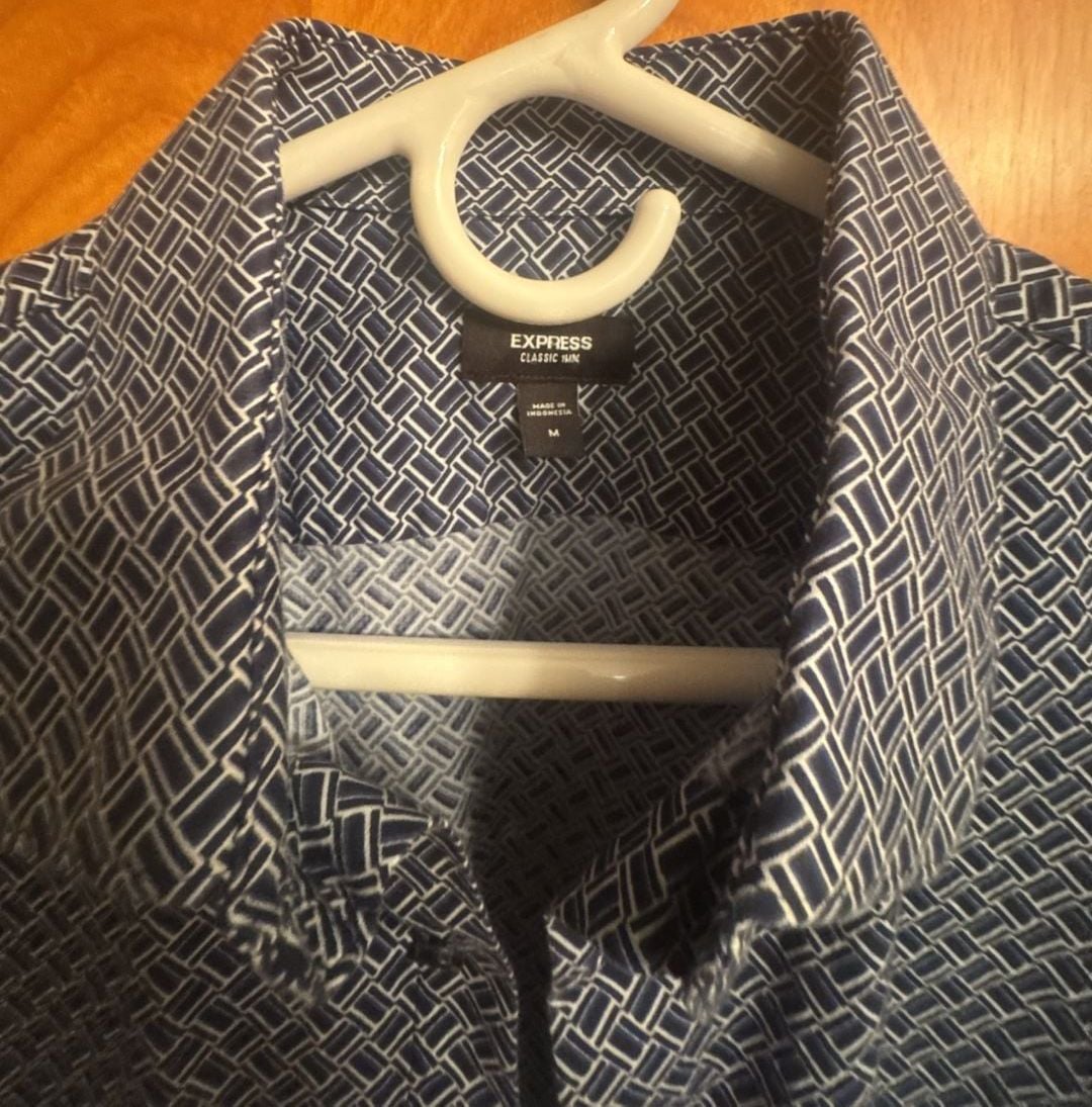 Express Classic Medium Shirt Geometric Blue Print 3