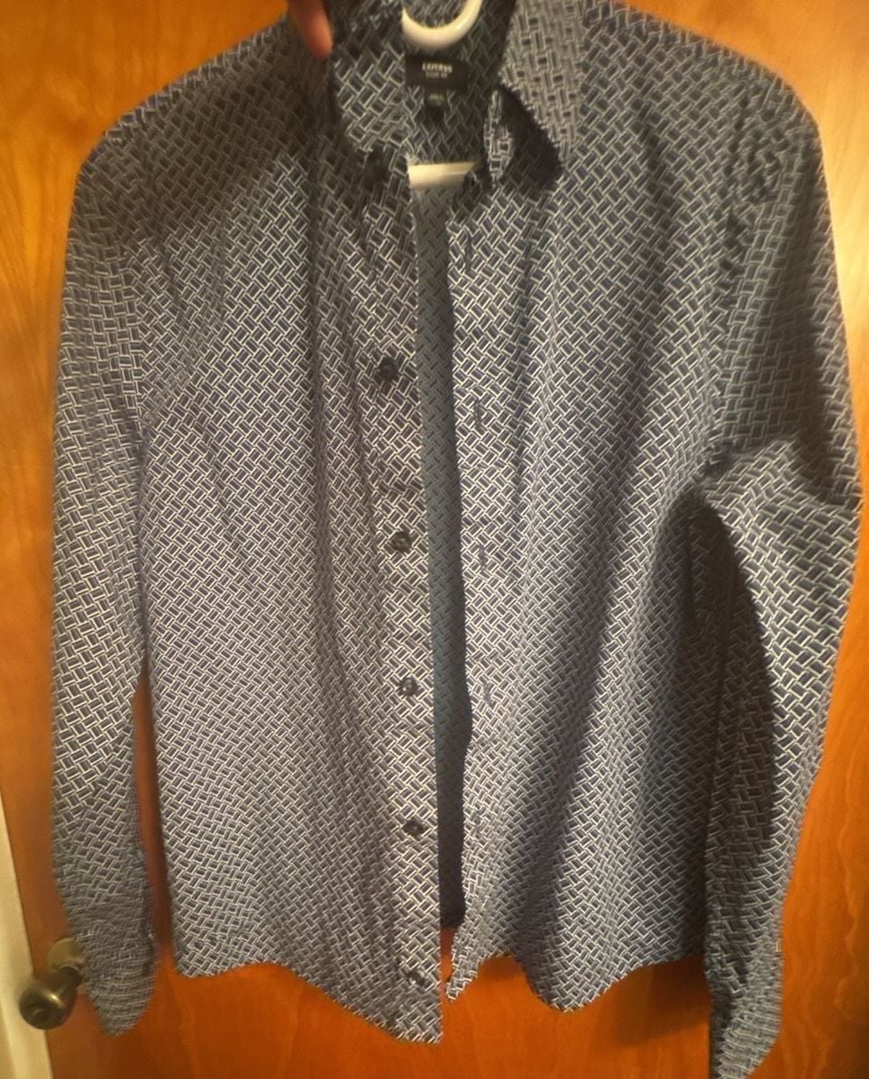 Express Classic Medium Shirt Geometric Blue Print 5