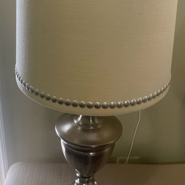Allen + Roth Silver Metal Table Lamp with Studded Cream Shade