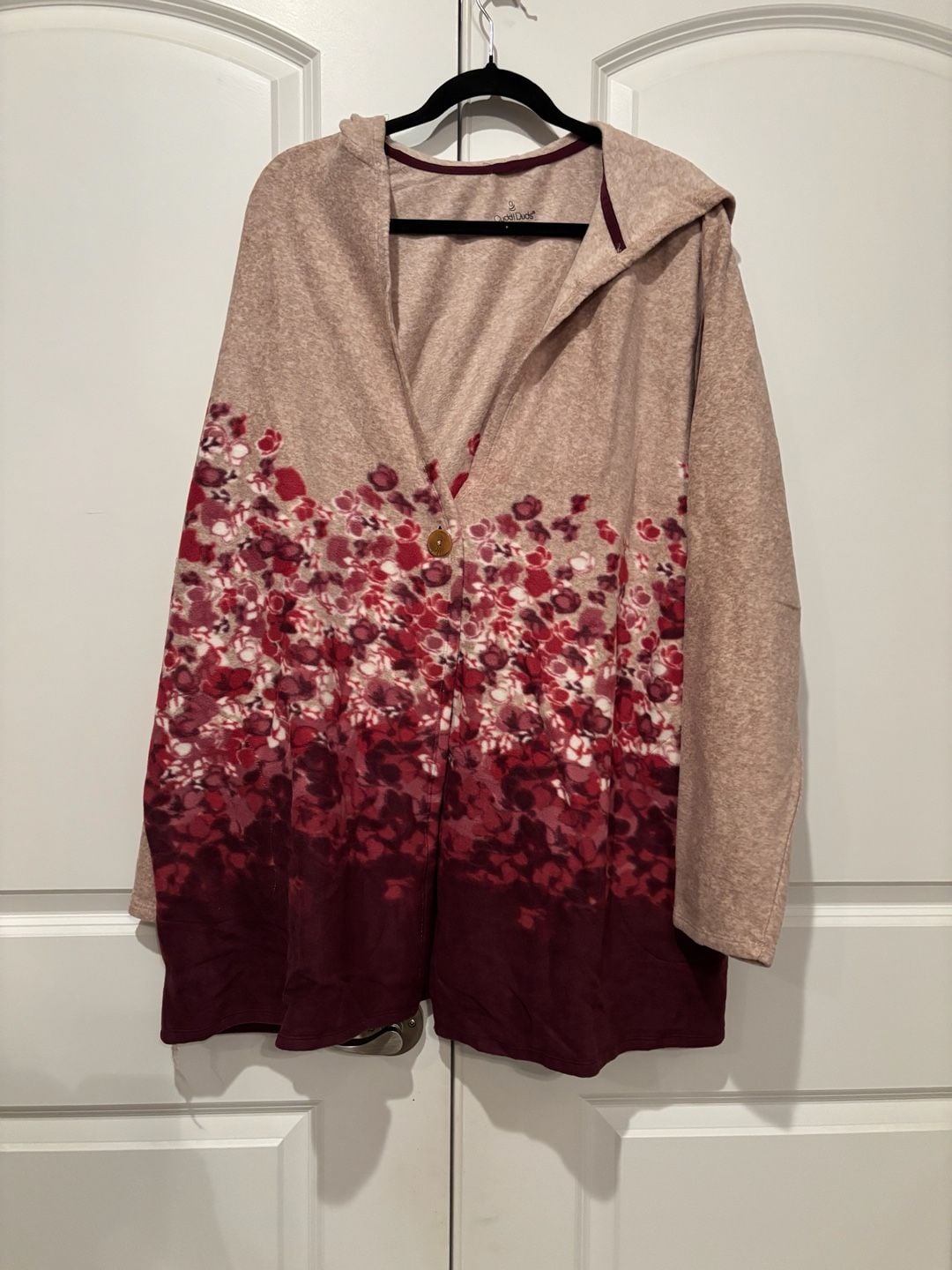 Cuddl Duds Hooded Wrap Size 3X Tan Burgundy Floral 2