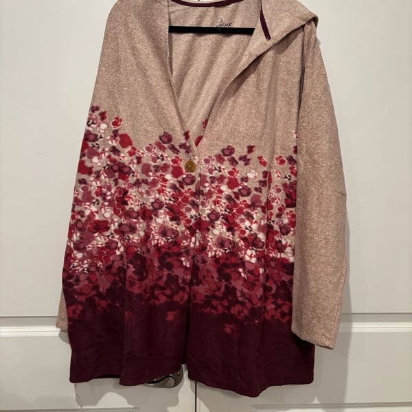 Cuddl Duds Hooded Wrap Size 3X Tan Burgundy Floral