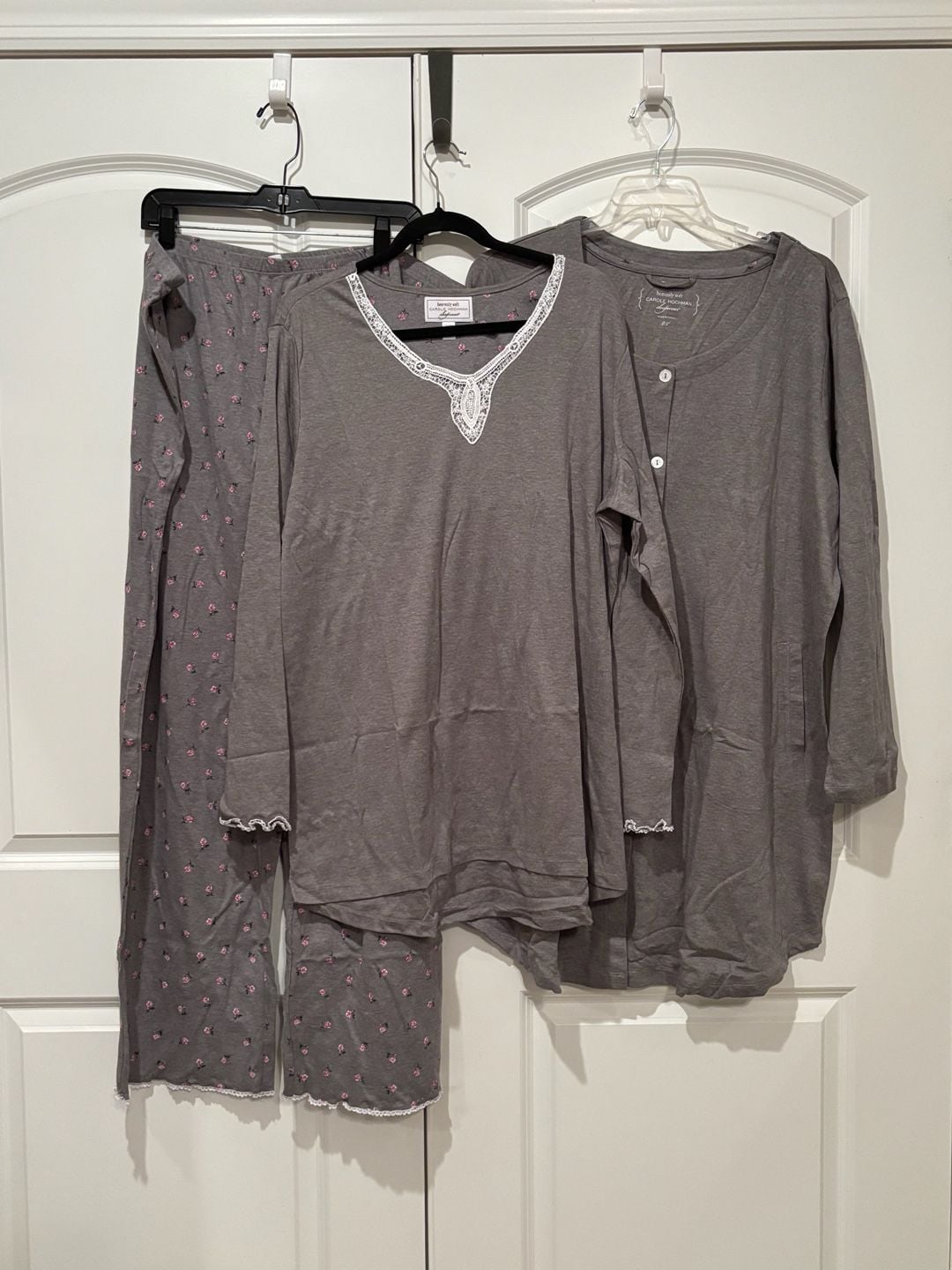 Carole Hochman Sleepwear Lounge Set Size 2X Gray Cotton Floral Lace 1