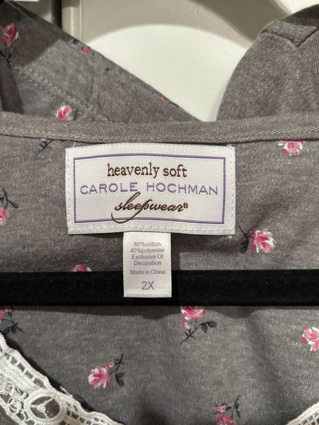 Carole Hochman Sleepwear Lounge Set Size 2X Gray Cotton Floral Lace 2