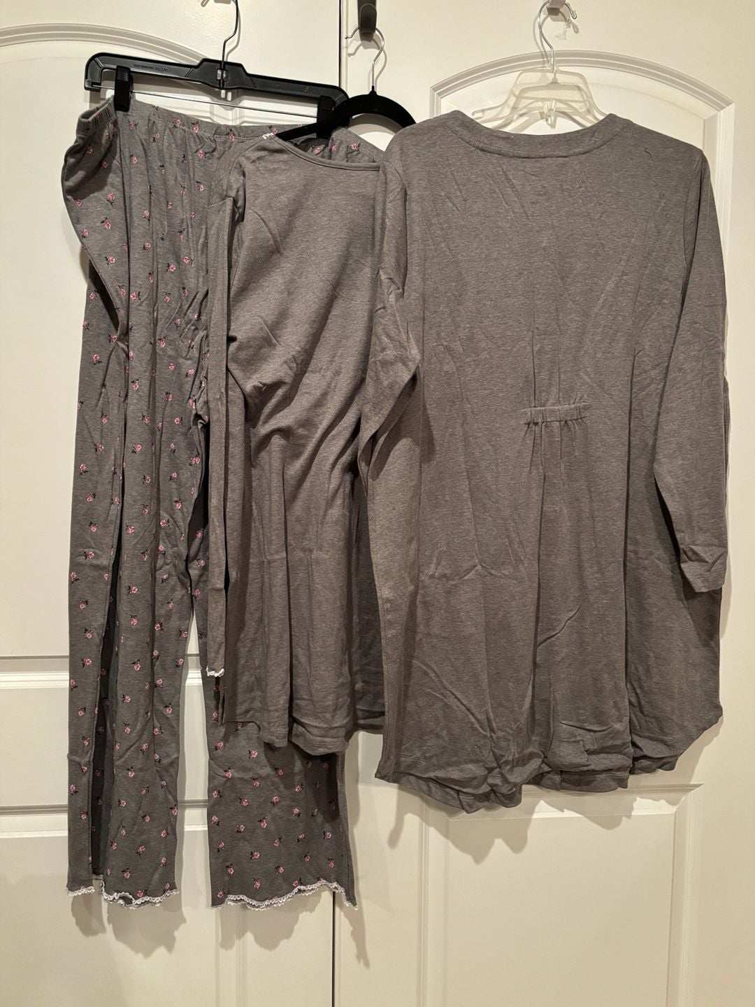 Carole Hochman Sleepwear Lounge Set Size 2X Gray Cotton Floral Lace 6