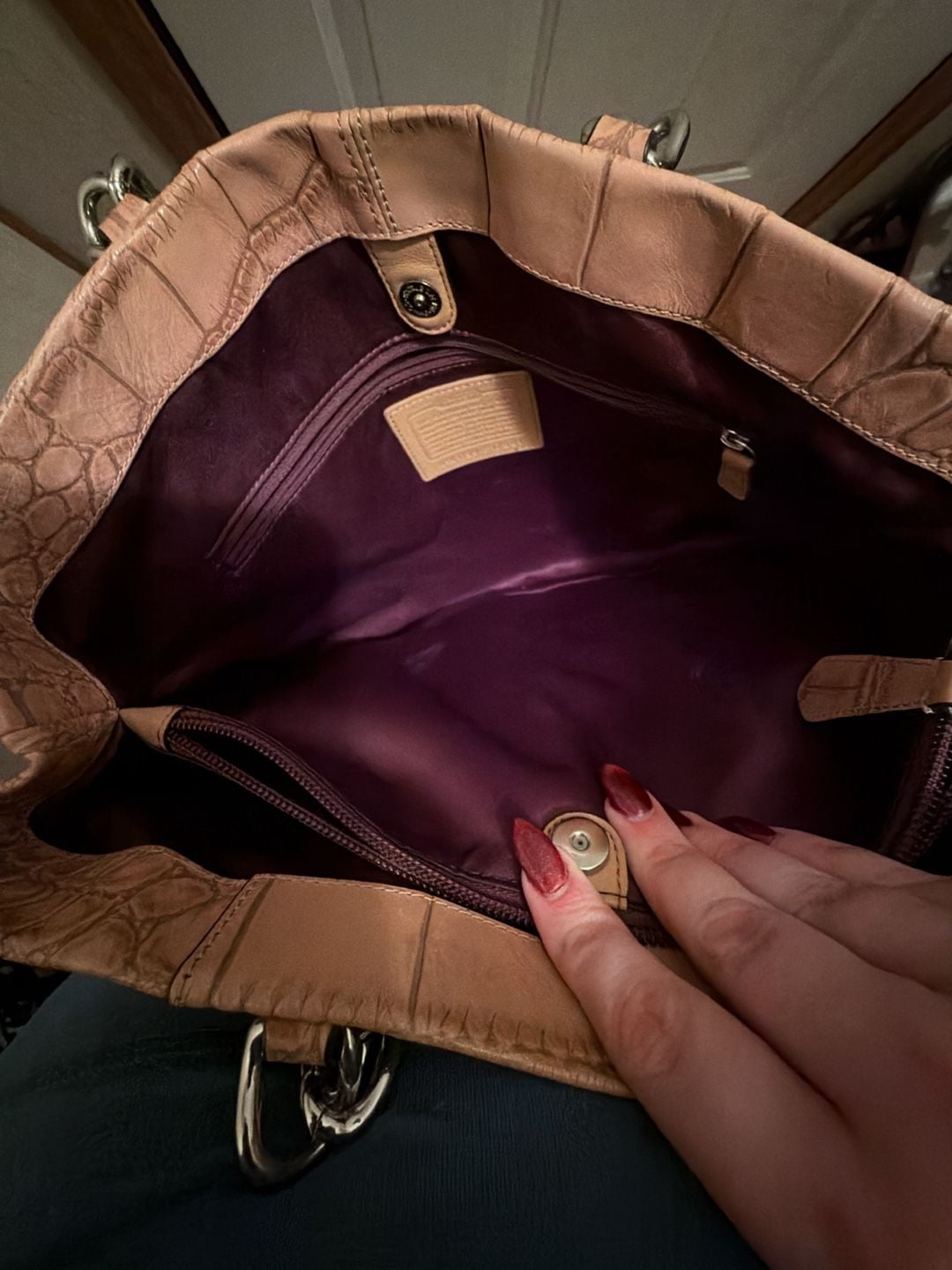 Coach Ashley Tan Crocodile Embossed Leather Tote Bag 5