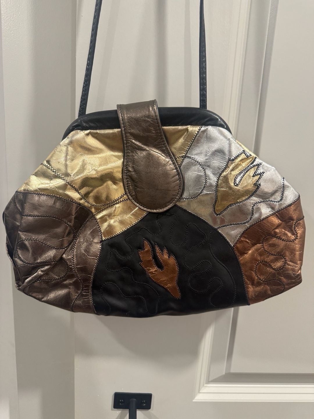 Vintage Metallic Leather Patchwork Crossbody Clutch Bag 2
