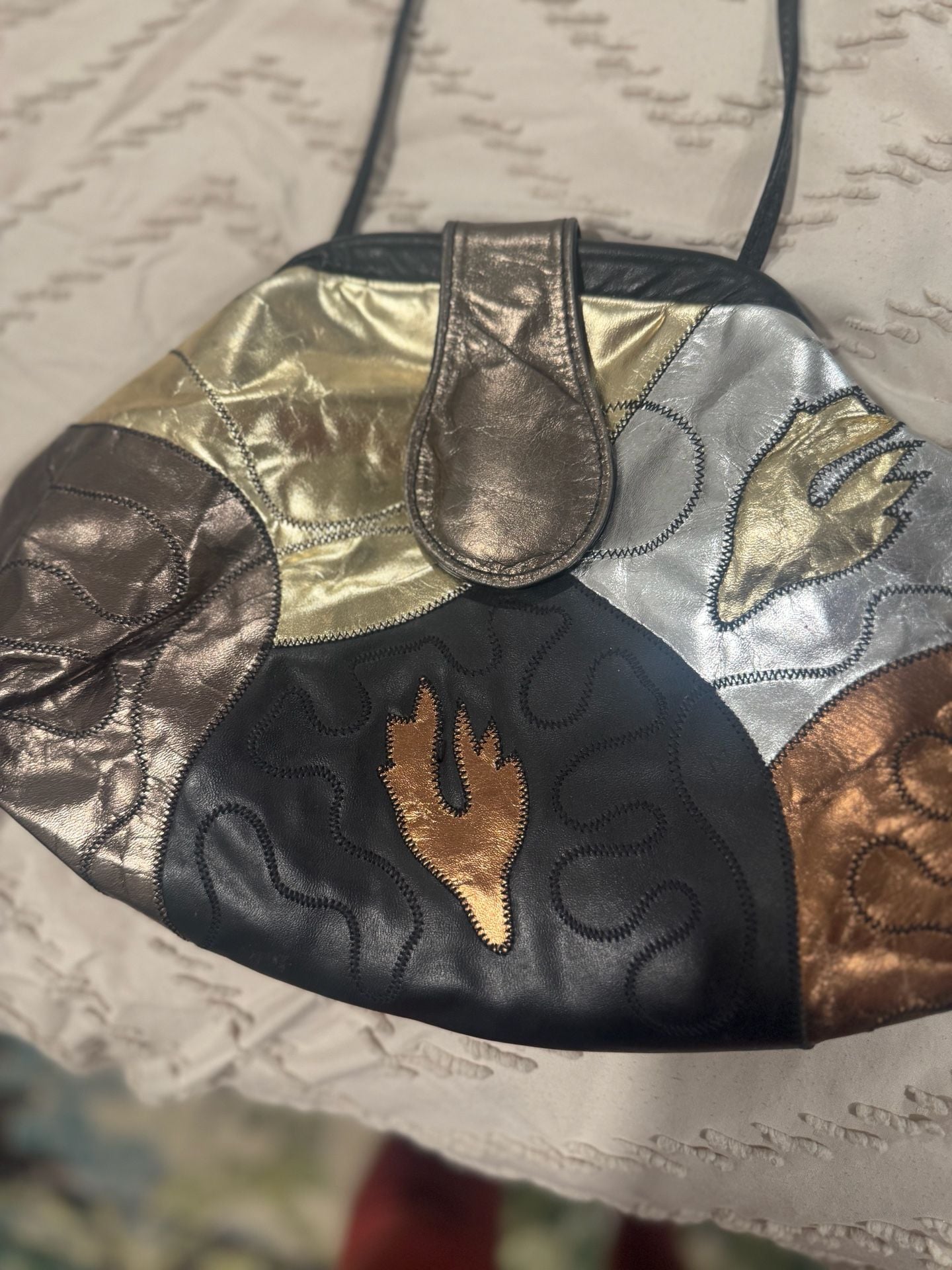Vintage Metallic Leather Patchwork Crossbody Clutch Bag 4