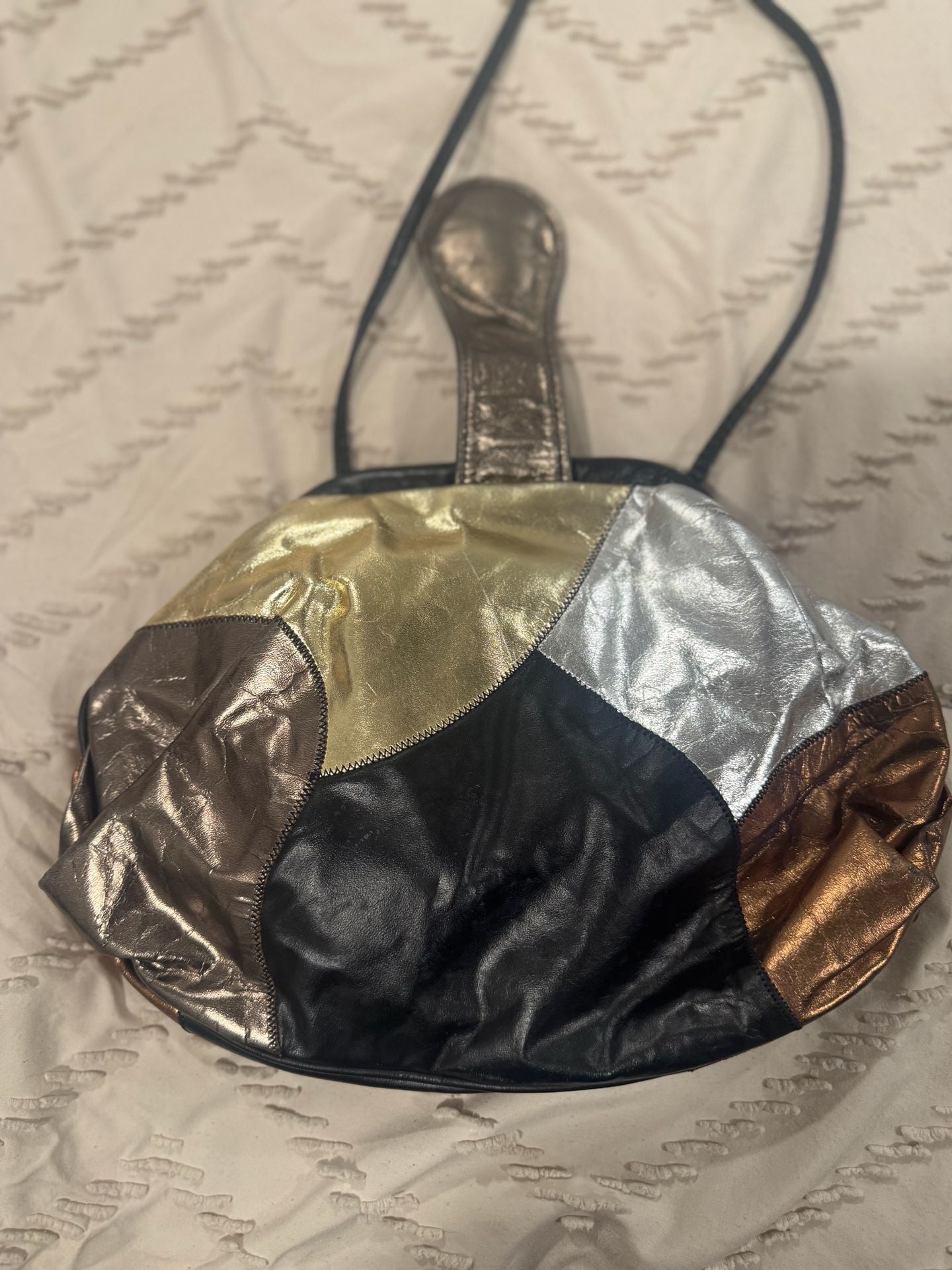 Vintage Metallic Leather Patchwork Crossbody Clutch Bag 6