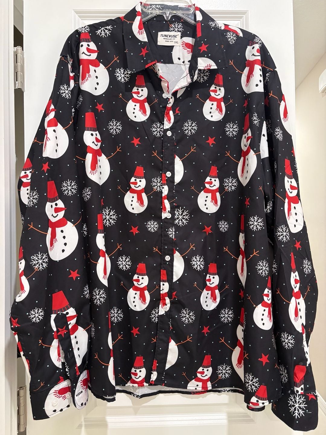 Tunevuse Christmas Snowman Button Down Shirt Size 3XL Black Long Sleeve 2
