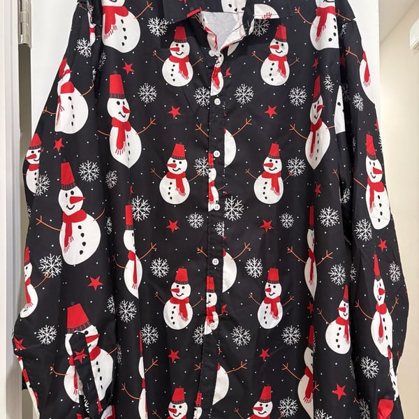 Tunevuse Christmas Snowman Button Down Shirt Size 3XL Black Long Sleeve