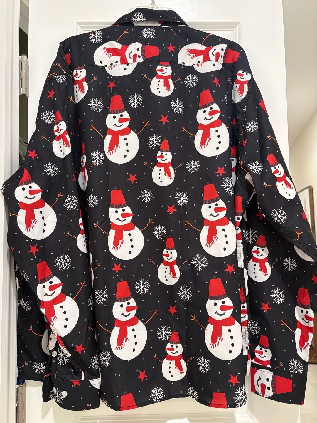 Tunevuse Christmas Snowman Button Down Shirt Size 3XL Black Long Sleeve 4