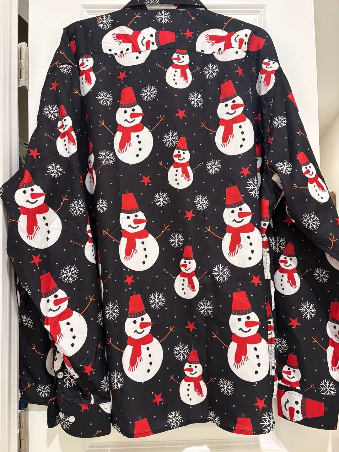 Tunevuse Christmas Snowman Button Down Shirt Size 3XL Black Long Sleeve 7